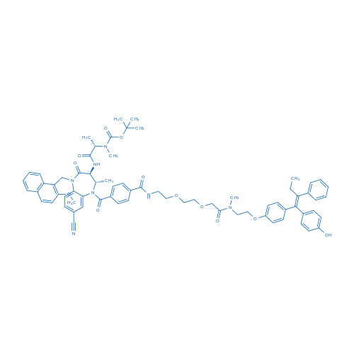 tert-Butyl ((S)-1-(((3S,4S)-7-cyano-5-(4-((2-(2-(2-((2-(4-((E)-1-(4-hydroxyphenyl)-2-phenylbut-1-en-1-yl)phenoxy)ethyl)(methyl)amino)-2-oxoethoxy)ethoxy)ethyl)carbamoyl)benzoyl)-1-((2-methoxynaphthalen-1-yl)methyl)-4-methyl-2-oxo-2,3,4,5-tetrahydro-1H-ben