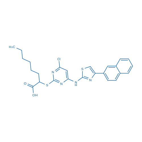 2-((4-Chloro-6-((4-(naphthalen-2-yl)thiazol-2-yl)amino)pyrimidin-2-yl)thio)octanoic acid