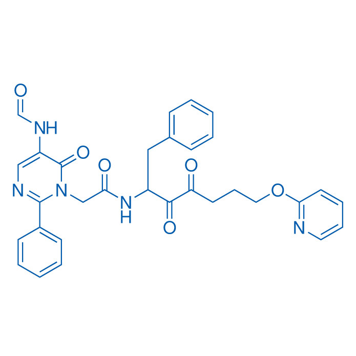 N-(3,4-Dioxo-1-phenyl-7-(pyridin-2-yloxy)heptan-2-yl)-2-(5-formamido-6-oxo-2-phenylpyrimidin-1(6H)-yl)acetamide