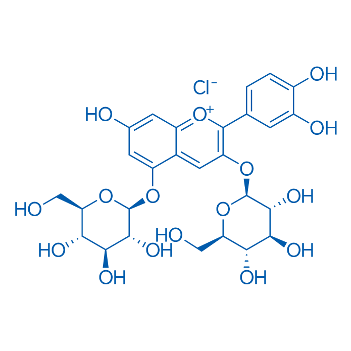 2-(3,4-Dihydroxyphenyl)-7-hydroxy-3,5-bis(((2S,3R,4S,5S,6R)-3,4,5-trihydroxy-6-(hydroxymethyl)tetrahydro-2H-pyran-2-yl)oxy)chromenylium chloride